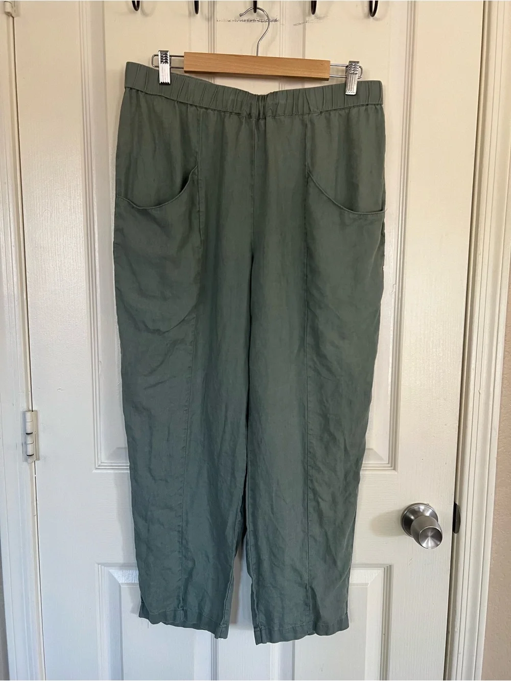 Quince Linen Pull On Pants Large Sage Green Oversized Pockets
